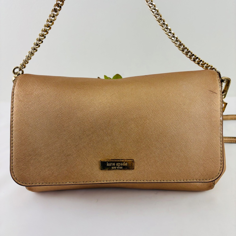 Kate Spade Rose Gold Metallic Saffiano Leather Crossbody Bag Chain Strap